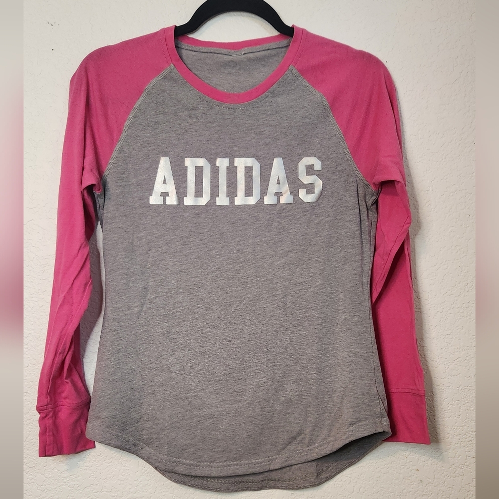 Adidas Climalite Raglan Baseball‎ Gray and Pink T-Shirt, Size S